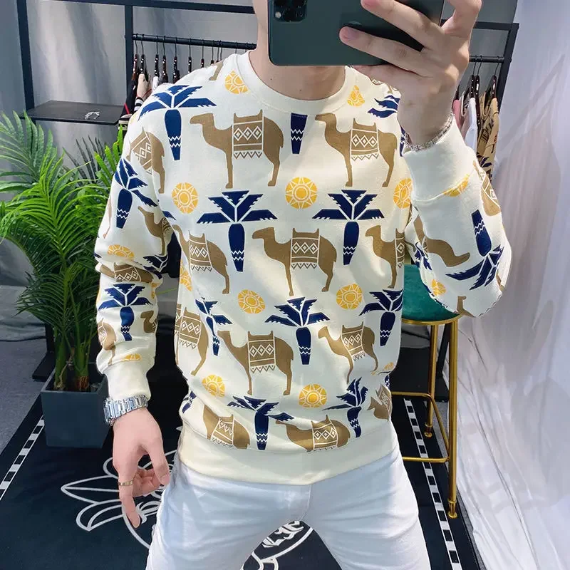 High Quality Sweatshirts 100℅ Cotton Slim Fit Tight T Shirt for Men Luxury 2024 Long Sleeve Spring Aesthetic Brand Man Pullovers