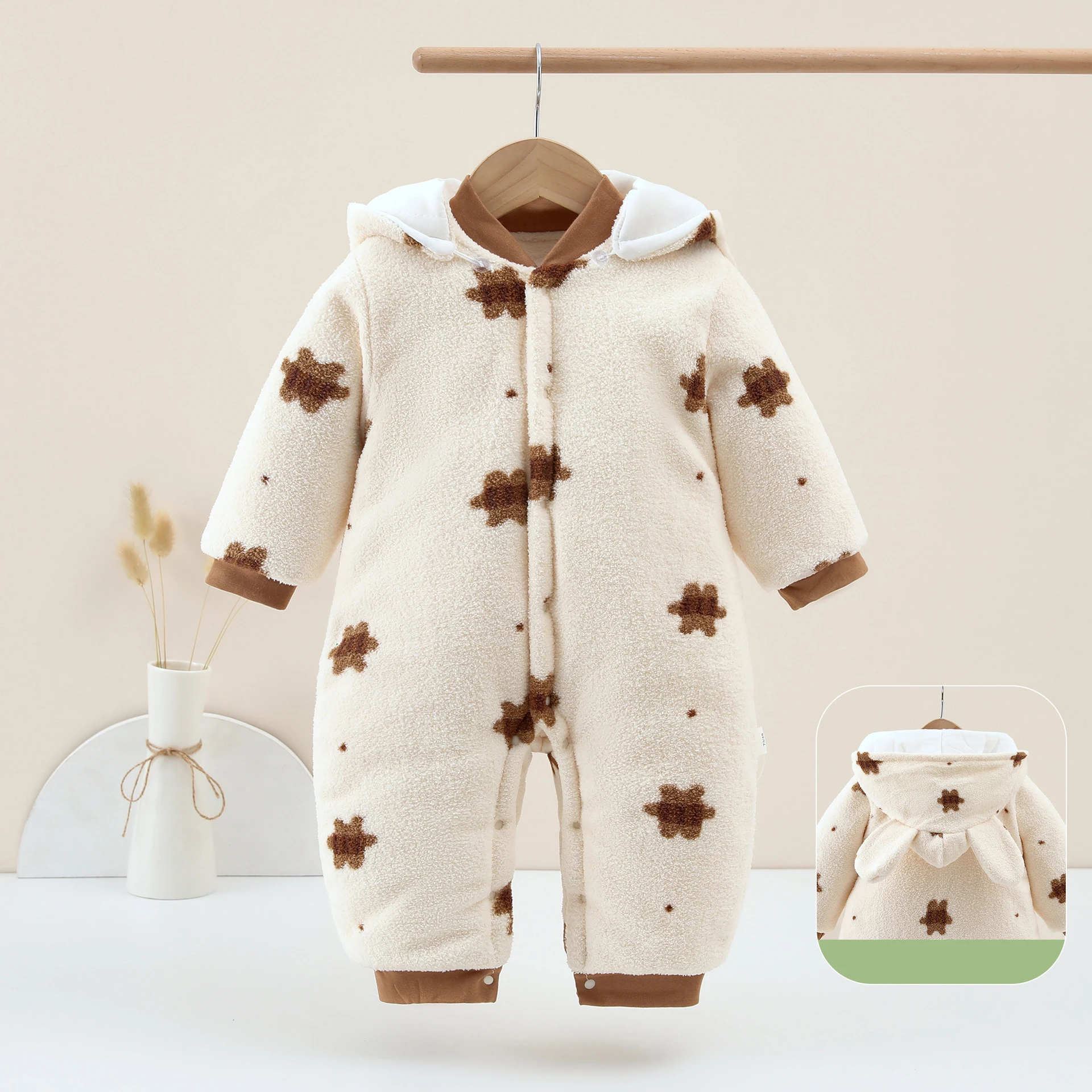 2024 neue Winter Baby Overall Dicke Warme Infant Mit Kapuze Innen Fleece Strampler Neugeborenen Jungen Mädchen Baby Kleidung Set