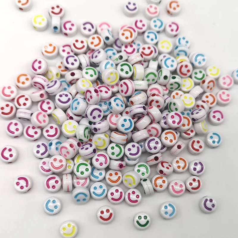 Acrylic Smiley Face Beads Flat Round diy Children's Bracelet Accessories Materials Letters Beads Wholesale