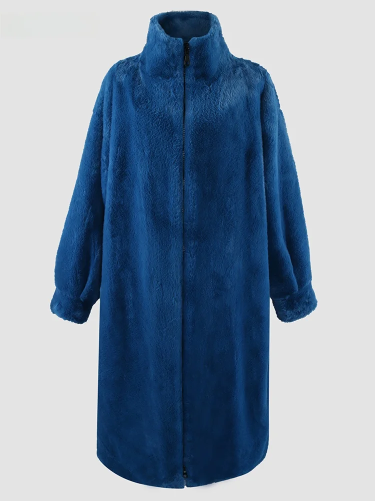 Nerazzurri Women's Long Oversize Loose Winter Coat Fake Fur Collar Zipper Faux Leather Coat Korean Style Commute Wind