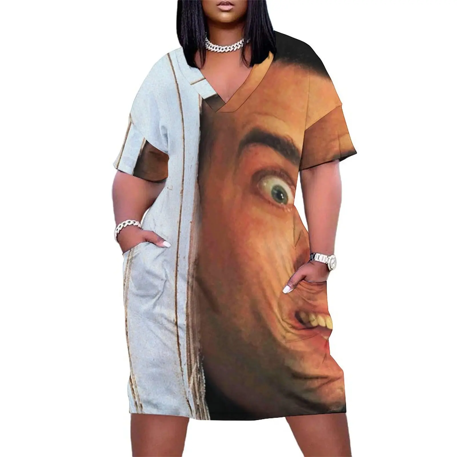 Nicolas Cage, shining, here's Johnny scene, funny meme Loose Pocket Dress evening dress women Summer women's clothing