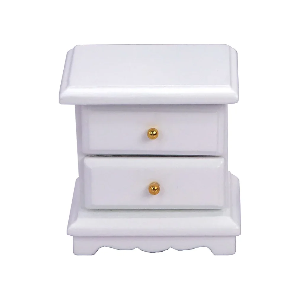 1/12 Poppenhuis Miniatuur Nachtkastje met Twee Lade Mini Bed Stand Model Speelgoed voor Poppenhuis Accessoires Decoratie ob11 bjd