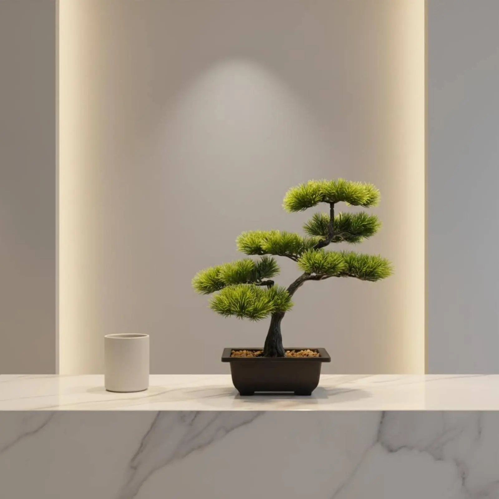 

Tabletop Conifer Bonsai Layered Artificial Potted Conifer Artificial Bonsai Tree Pebble-Filled Indoor Decor Realistic Look
