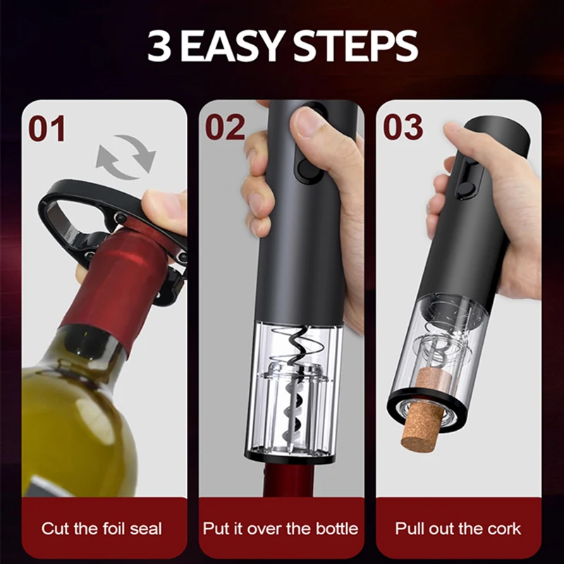 Electric Wine Opener Set Automatic Corkscrew Battery Operated Wine Bottle Openers With Foil Cutter For Kitchen Bar Party Gifts ﻿