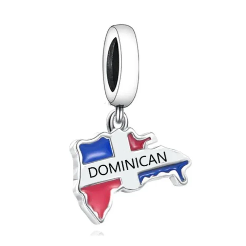 Fit Original pan Charm Bracelet Authentic 925 Sterling Silver Dominican Flag Map Wine Bottle Bead For Women jewelry 2024 DIY