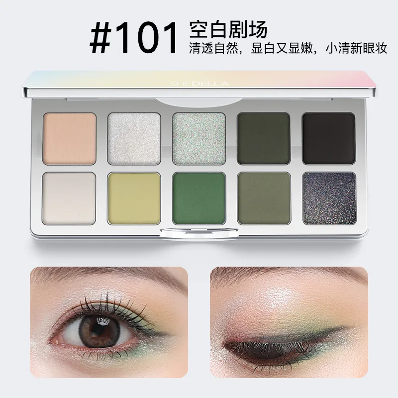 Shedella dreamy 10-color eyeshadow palette blue black glitter green eyeshadow