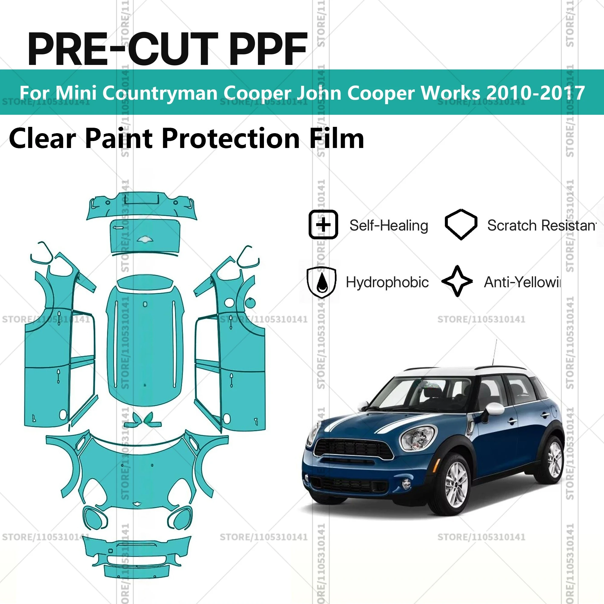 Pre-Cut Paint Protection Film PPF Transparent Car Film Automotive PPF For Mini Countryman Cooper John Cooper Works 2010-2017