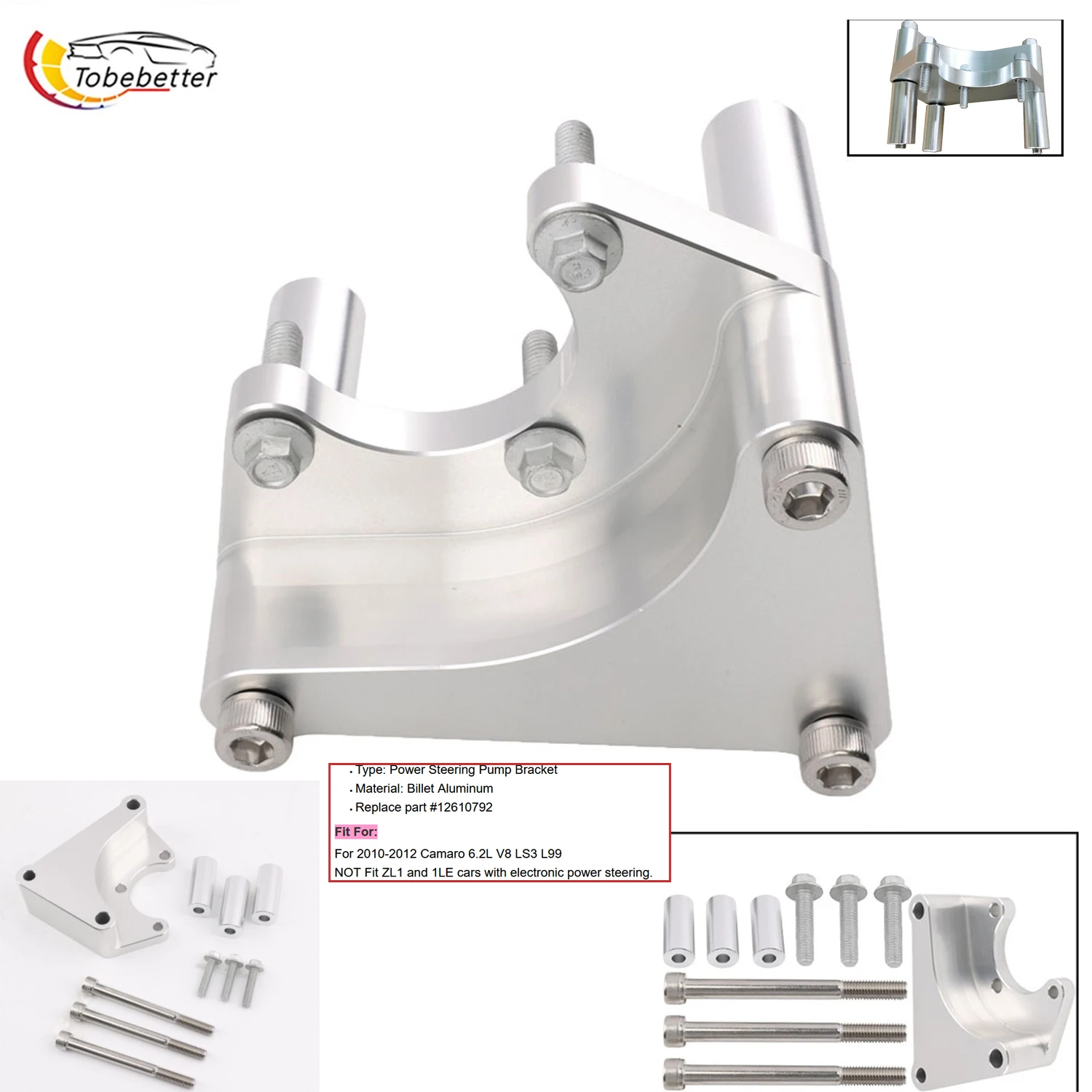 

12610792 Power Steering Bracket Kit Aluminum Billet For 2010 2011 2012 Chevrolet Chevy Camaro 6.2L V8 LS3 L99