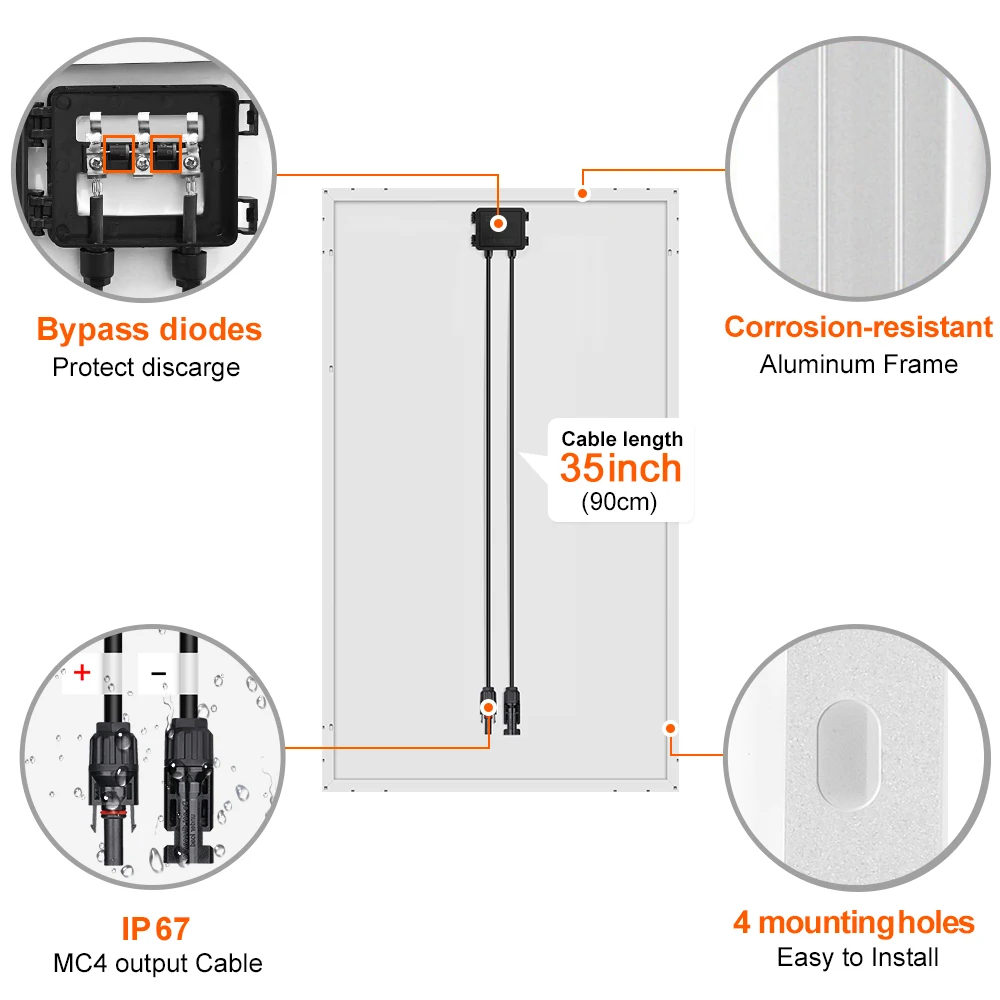DOKIO Solarpanel 100 W Photovoltaik-Panels 200 W Paneles Solares 18 V Solarpanel für Camping/Powerbank/12 V Batterie/Camper-Van – Detail 6
