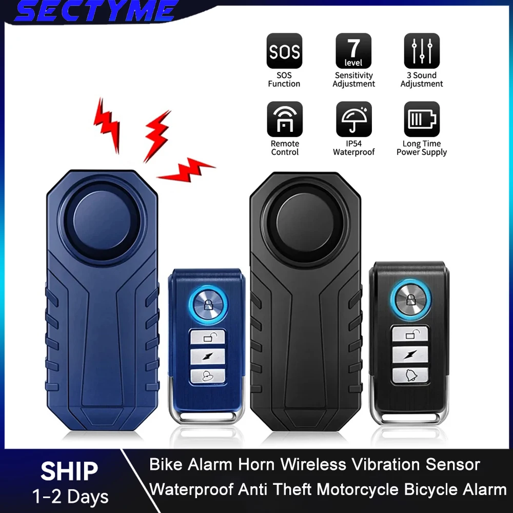 Sectyme Bike Alarm Horn Wireless Vibration Sensor Waterproof Anti Theft Motorcycle Electric Bicycle Alarm With Remote Control