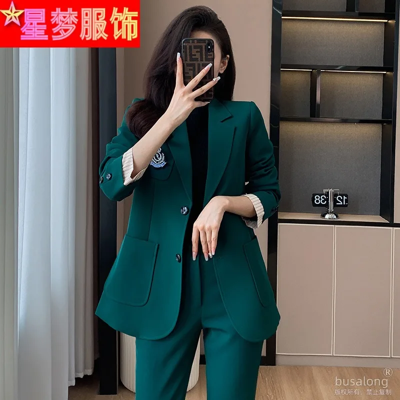 Dark Green Suit Women\'s Autumn and Winter High-End Business Temperament Goddess Temperament Fashion Interview Formal Wear Suit O