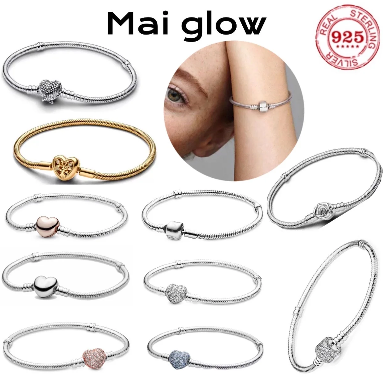 

Лидер продаж, стерлинговое серебро 925%, оригинальное сладкое сердце, семейное дерево, квадратный браслет из змеиной кости, женские ювелирные изделия «сделай сам», подарок на день Святого Валентина