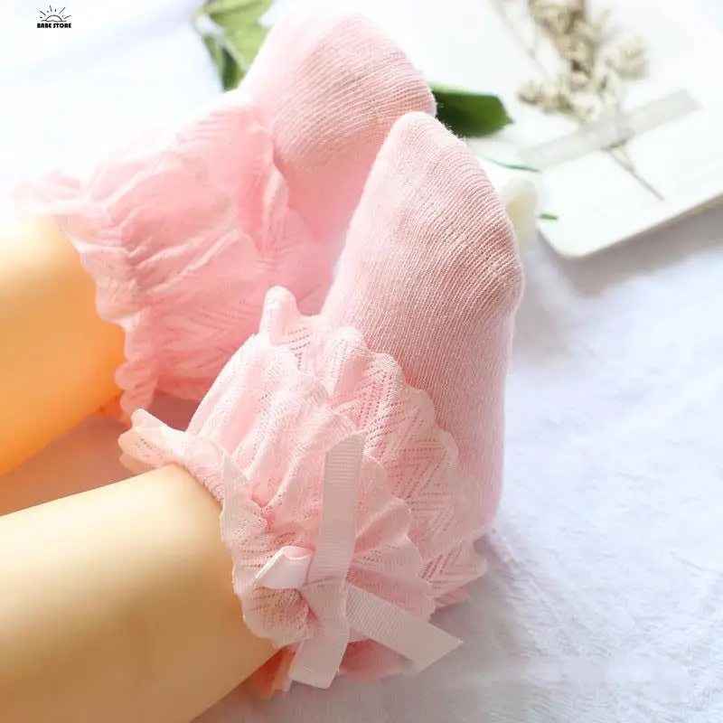 Summer Baby Socks Cute Lace Flower Bows Newborn Baby Girl Socks Soft Cotton Ruffle Princess Infant Toddler Short Socks