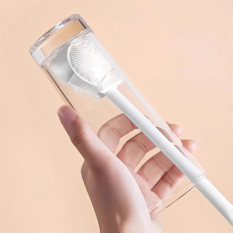 Silicone Cup Brush Folding Brush Head Long Handle Cup Scrubber White Kitchen Cleaning Tool Wineglas Bottle Flexible and Reusable