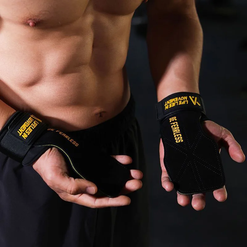 New Leather Gym Gloves Pull-ups Lifting Gymnastic Crossfit Anti-Skid Belt Wraps Support Palm Protection Pads Fitness Accessories