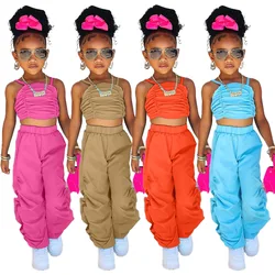 Vêtements d'été pour filles de 1 à 8 ans, 2 pièces/ensemble, pantalon cargo, à la mode