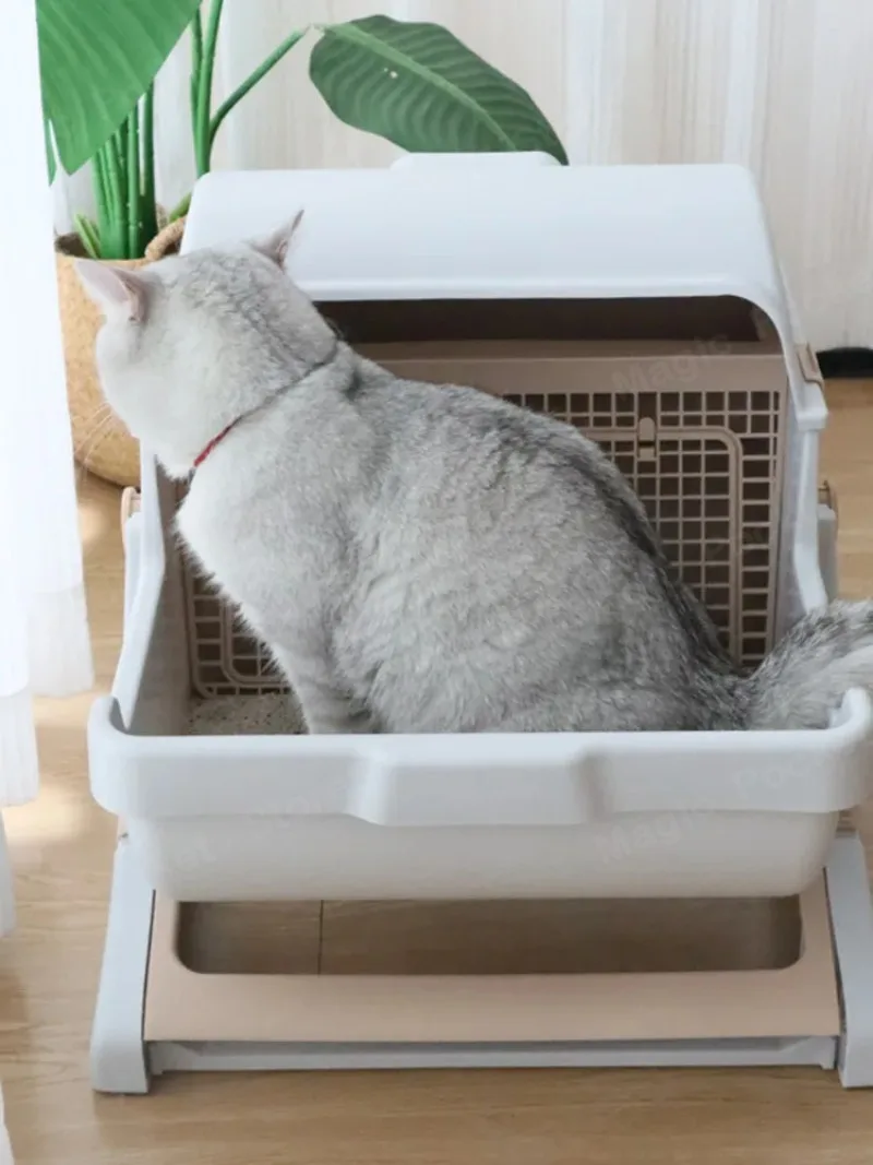 Semi automatic cat litter box, splash proof, oversized, semi enclosed cat toilet, lazy cat litter box