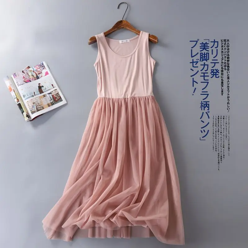 

2024 Autumn/Winter Korean Fashion Sleeveless Round Neck Sling Dress Women's Solid Color Casual Loose Fitting Dress L156