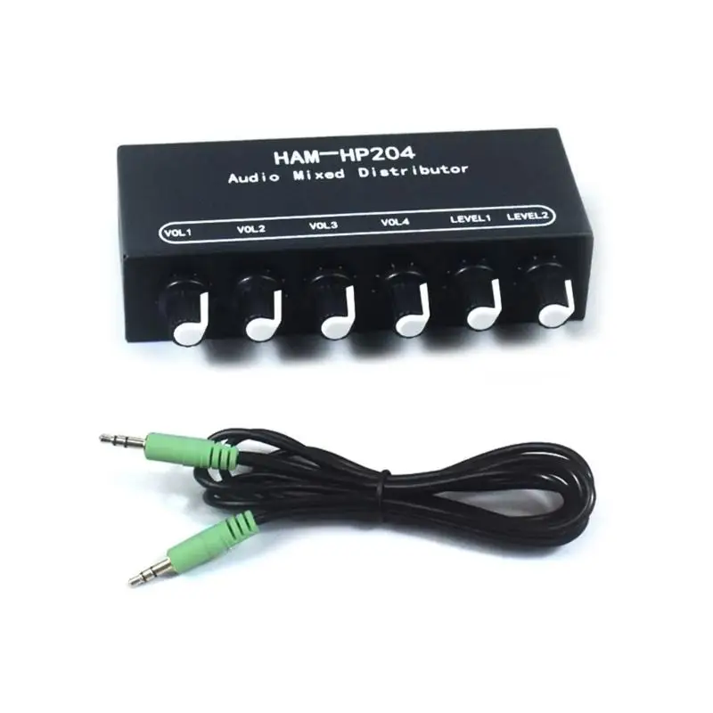 31BA HP204 Metal Stereo Sound Mixer Auditory Distributor with 2 Input 4 Output for Headphones Amplifier