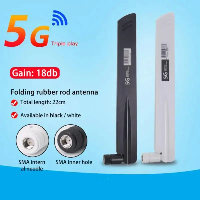 Antenne pliante SMA mâle pour carte réseau sans fil, routeur WiFi, haute sensibilité au signal, gain pleine bande, 600-6000MHz, 18dBi, 4G, 5G