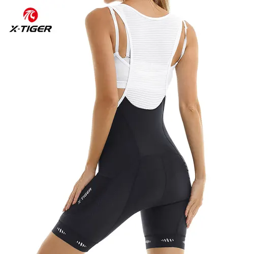 Imagen 2 del producto X-TIGER Pantalones cortos con pechera para bicicleta para mujer, pantalones cortos con bolsillos acolchados 5D para ciclismo de montaña, almohadilla en forma de mariposa 5D UPF50+