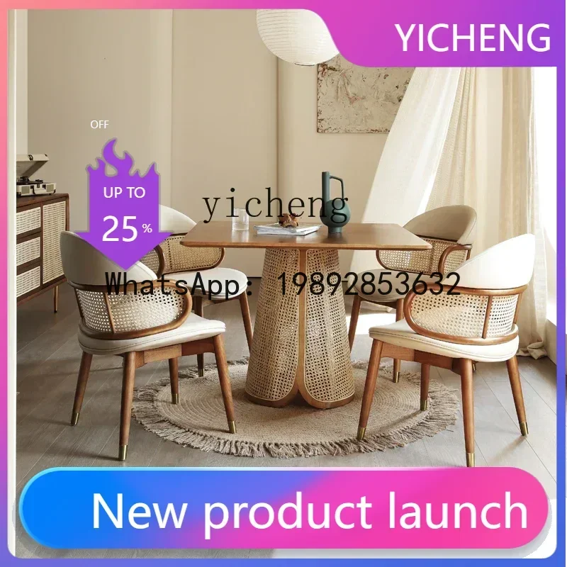 

square dining table wabi wind solid wood dining table household small apartment rattan minimalist ash wood restaurant