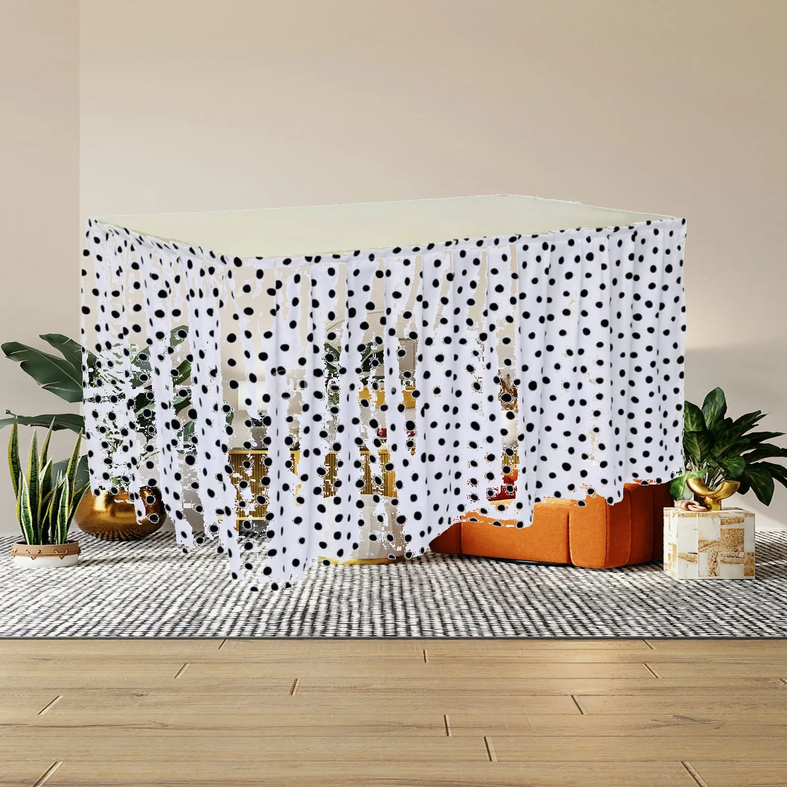 Waterproof Rectangular Table Skirt Black Polka Dot Design Ruffled Edge for Event Table Decoration Home Accessories