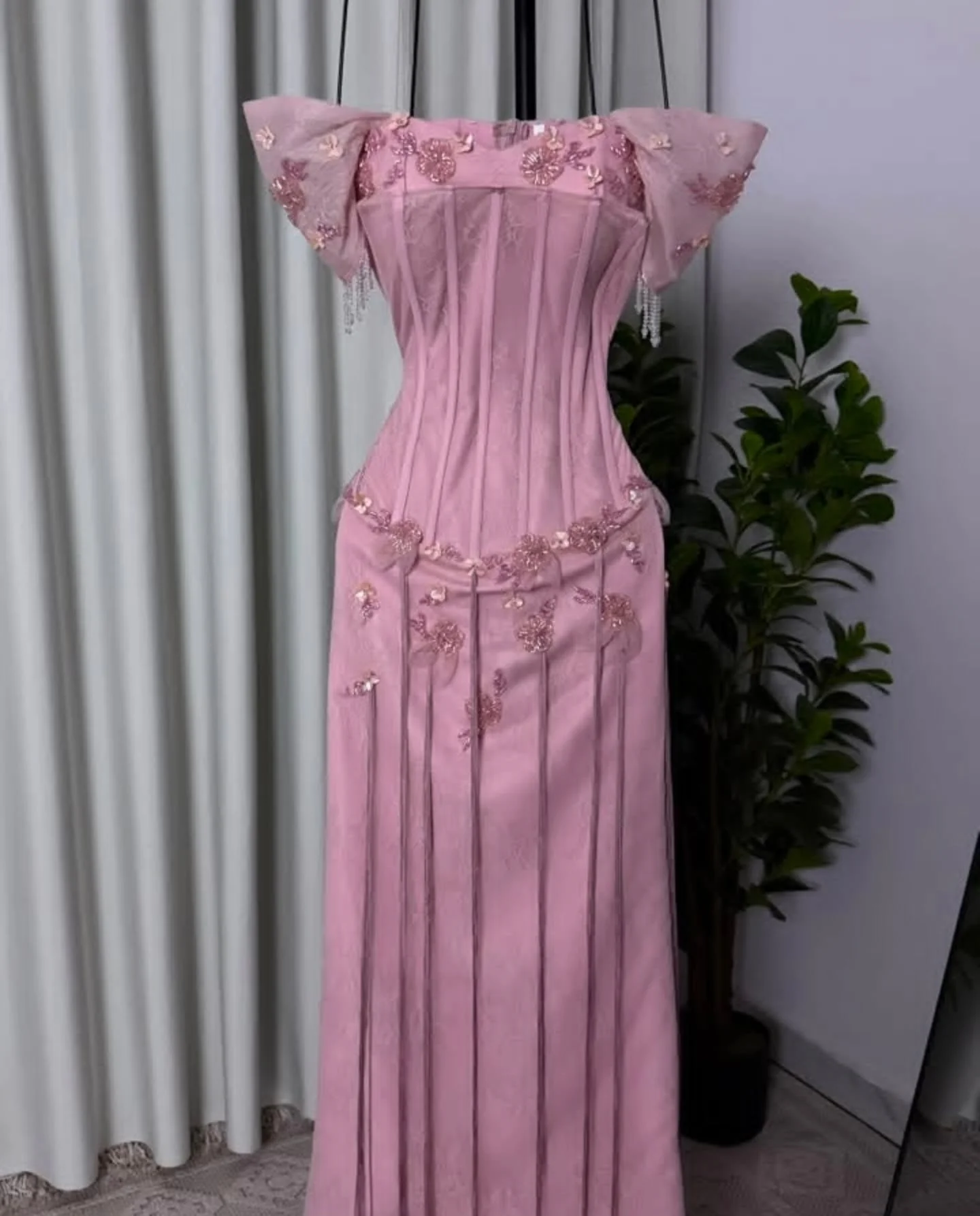 Luxury Appliques Pink Prom Dress Luxury Tassel Lace Mermaid Party Dress Women's Evening Dresses Vestidos De Fiesta Customized image 4