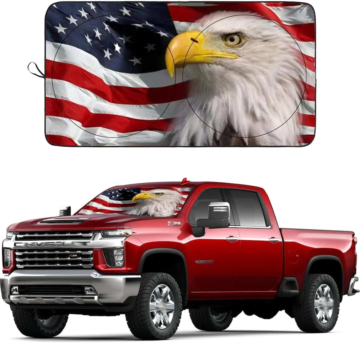 

American Flag Car Sunshade, Folding Windshield Shade for SUV Trucks, Blocks UV and Keeps Vehicle Cool (64x33.5 inches)