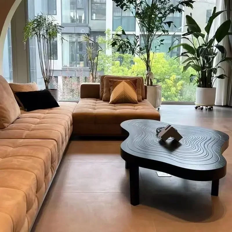 Italian solid wood coffee table, irregular annual ring wave pattern table