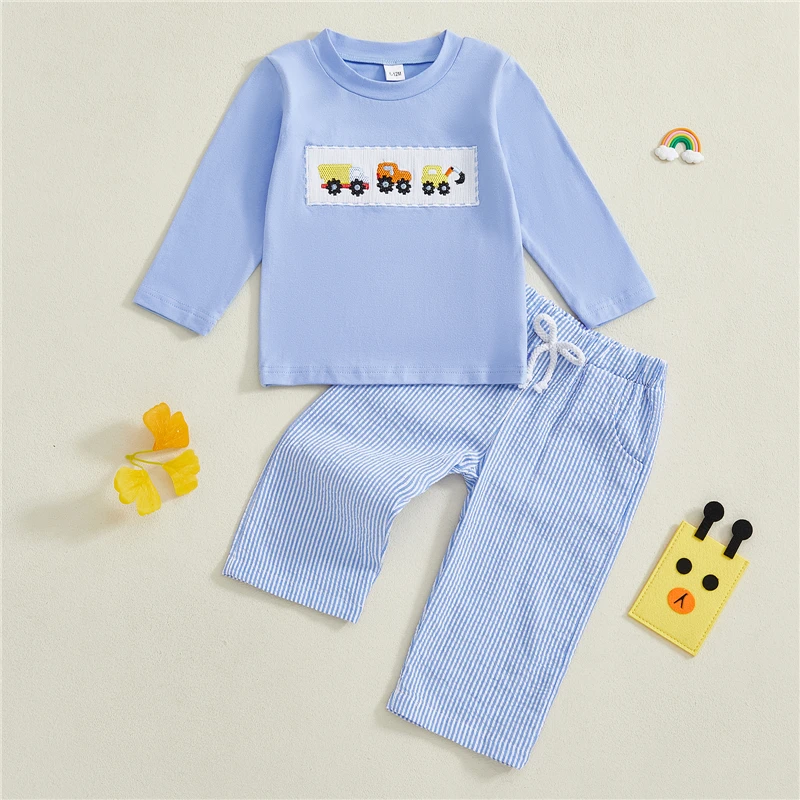 

Fashion Kids Clothes Set Toddler Baby Boy Long Sleeve Truck Embroidered Tops Trousers 2pcs Baby Boy Autumn Clothing Outfit