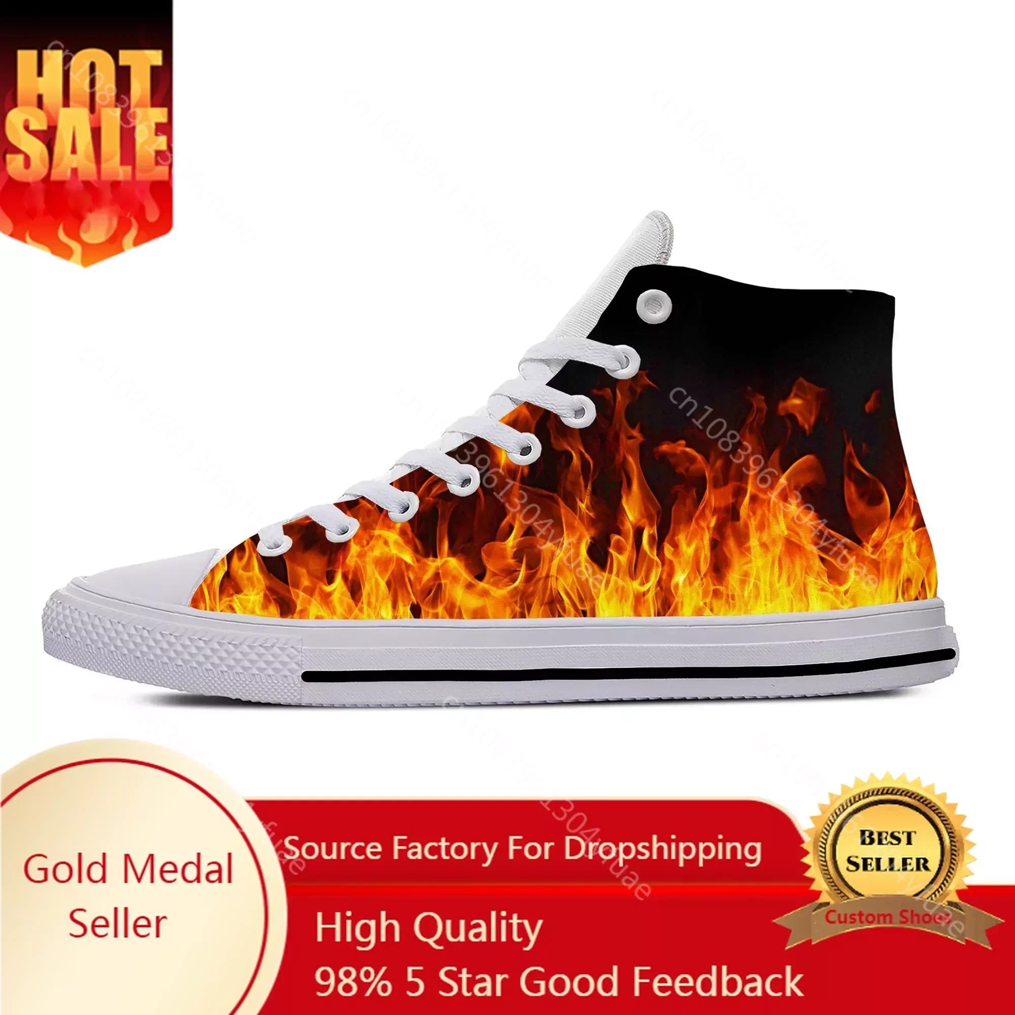 Anime Cartoon Comic Flaming Flame Fire Pattern Casual Cloth Shoes High Top Lightweight Breathable 3D Print Men Women Sneakers