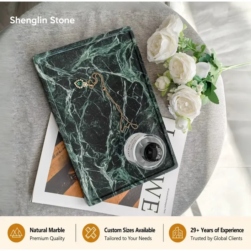 Luxury French Style Natural Marble Tray Retro Stone Decorative Plate for Jewelry Cosmetics Aromatherapy Home Table Ornament
