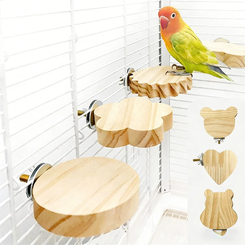 

Parrot Natural Wooden Perch Platform Stand Bird Cage Playground for Budgie Cockatiel Lovebird Small Pet Rest Play Accessories