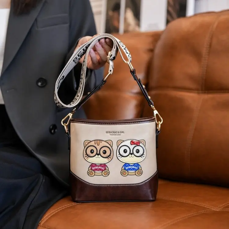 

Модная вместительная сумка-ведро с мультяшным принтом, женская сумка через плечо, летняя повседневная сумка, сумка на одно плечо с холщовым ремнем