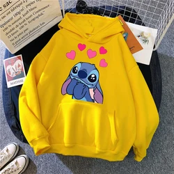 90s Harajuku Winter Disney Stitch Hoodies Women Harajuku Cute Anime Sweatshirt Manga Streetwear Hoody Female Unisex