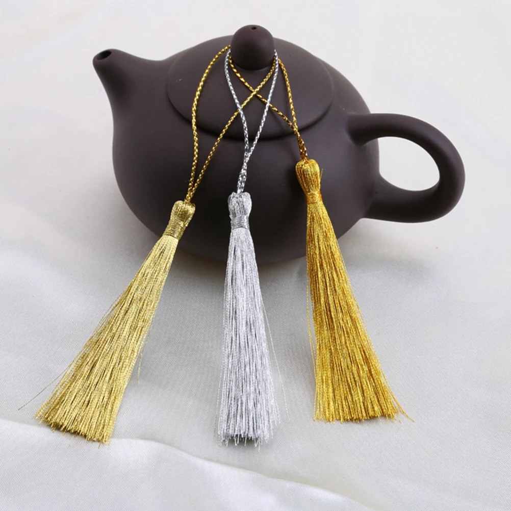 

100 Pcs Jewelry Accessories Silk Tassels with Loops Handmade Silky Wire Decorative Silver