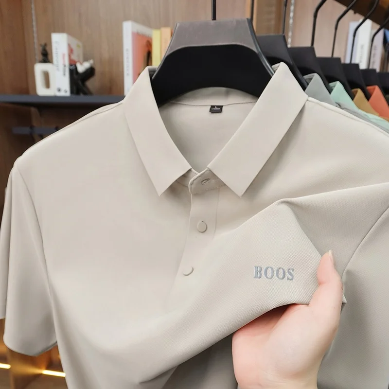 Sommermode Herren Kurzarm-Poloshirt mit Kragen, Knöpfen und Buchstabenprägung, Lässig, Atmungsaktiv, Minimalistisch, Einfarbig, Herrenbekleidung – Detail 14