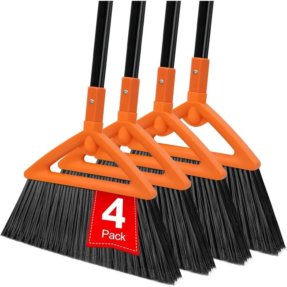 

4 PCS Outdoor Indoor Broom, Brooms or Sweeng Indoor, Heavy-Duty Kitchen Broom with Long Pole, Angle Broom Orange or Garages Rest
