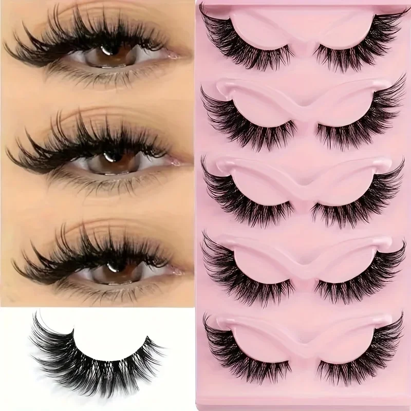 Hot Selling Makeup 5 Pairs Cat Eye Lashes  Hypoallergenic, Natural Long Manga Lashes With Winged Ends For Extended Eye Look