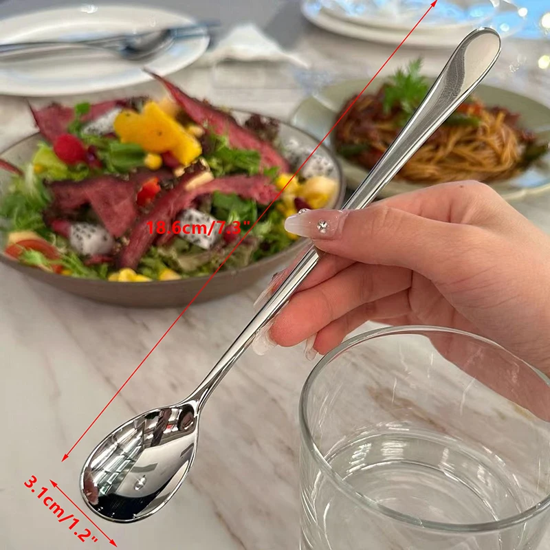 Stainless Steel Round Spoon Net Red Golden Dinner Long Handle Stirring Dessert Spoons For Kitchen Accessories Gadgets