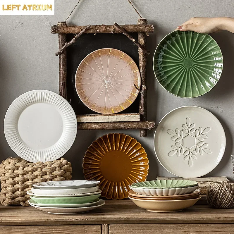1PC Defective Plate Vegetable Plate Household Ceramic Tableware Round Plate High Value Retro