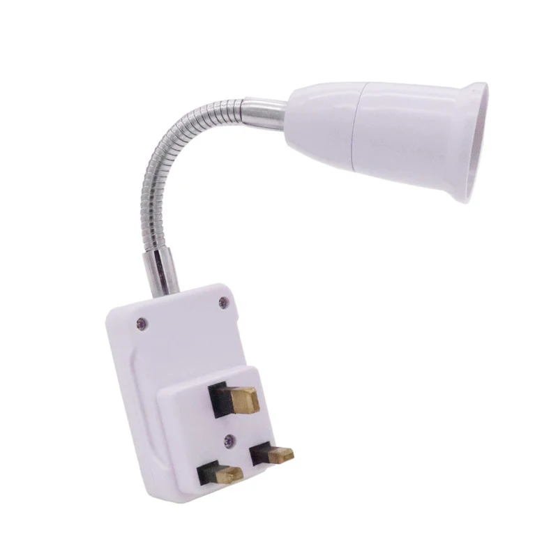 New Grounded European EU UK to E27 Lighting Lamp Holder With Switch 360 Rotary LED Bulb Head Socket Conversion 23CM White