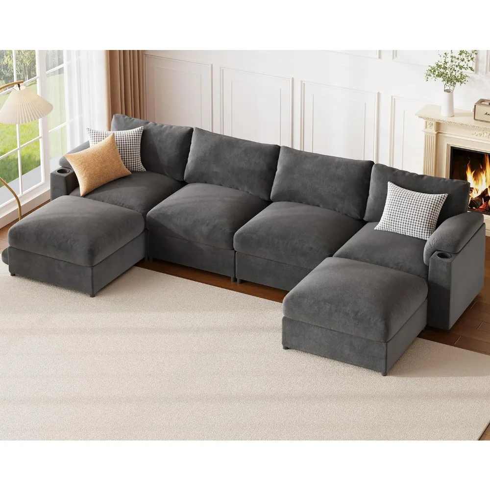 

Sectional Couches for Living Room FSC Certified Velvet Modular Couch Oversized Cloud U Shaped Convertible Sleeper, Customized