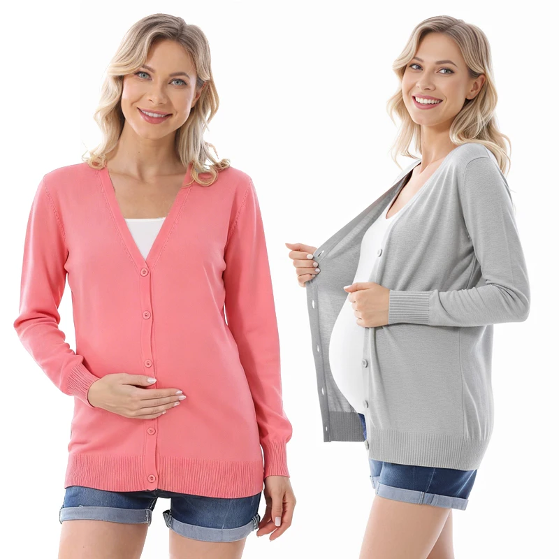 plus Size Maternity Cardigan Long Sleeve Stretchy Coat for Pregnant Women Spring Breastfeeding Sweater US Fit