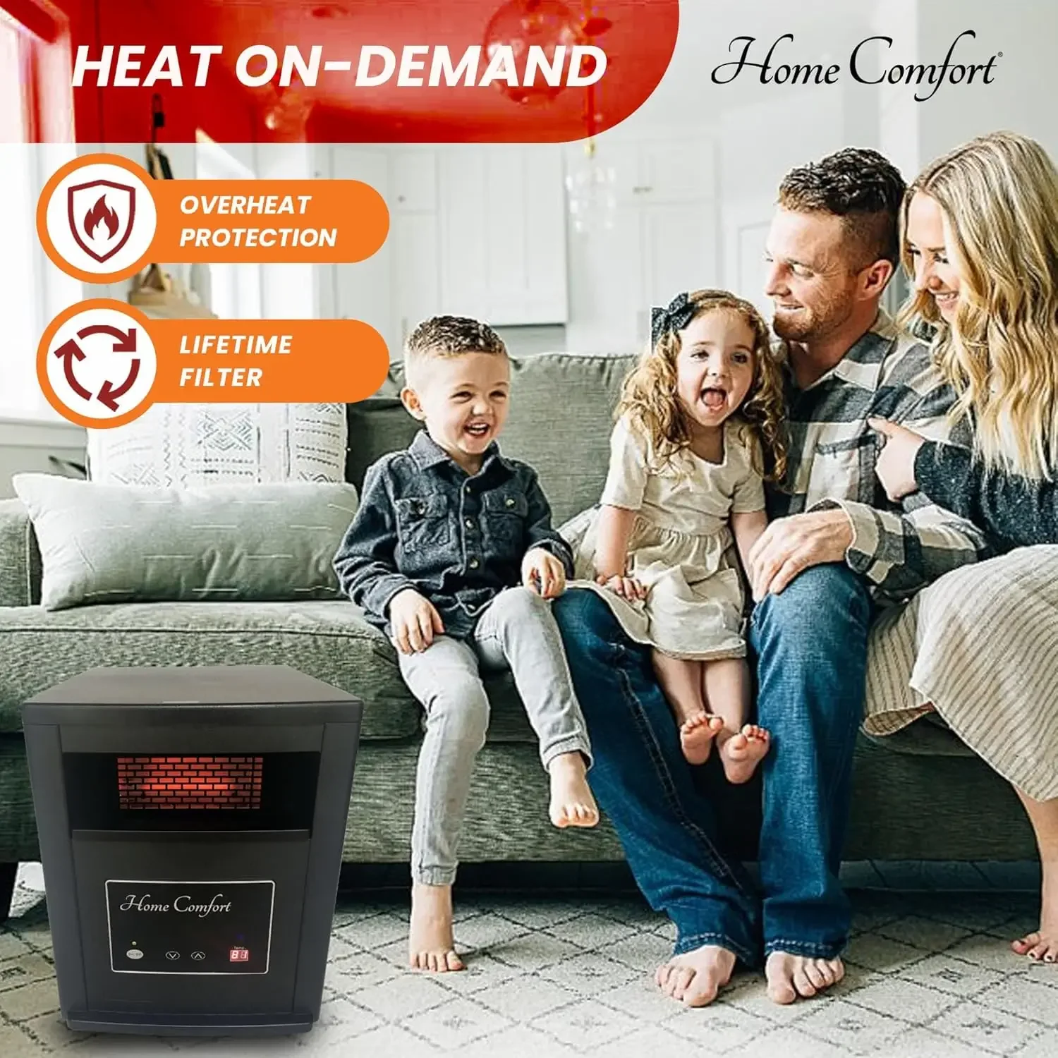 Aquecedor infravermelho Home Comfort 1500w - Aquecedor de espaço com eficiência energética para calor interno durante todo o ano, com termostato e controle remoto