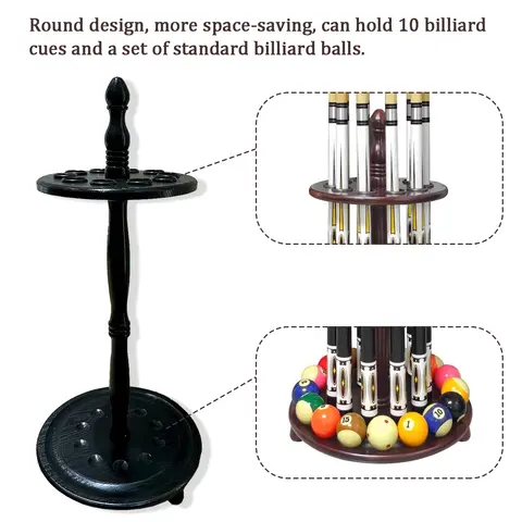 Solid Wood Round 10-Hole Pool Cue Rack