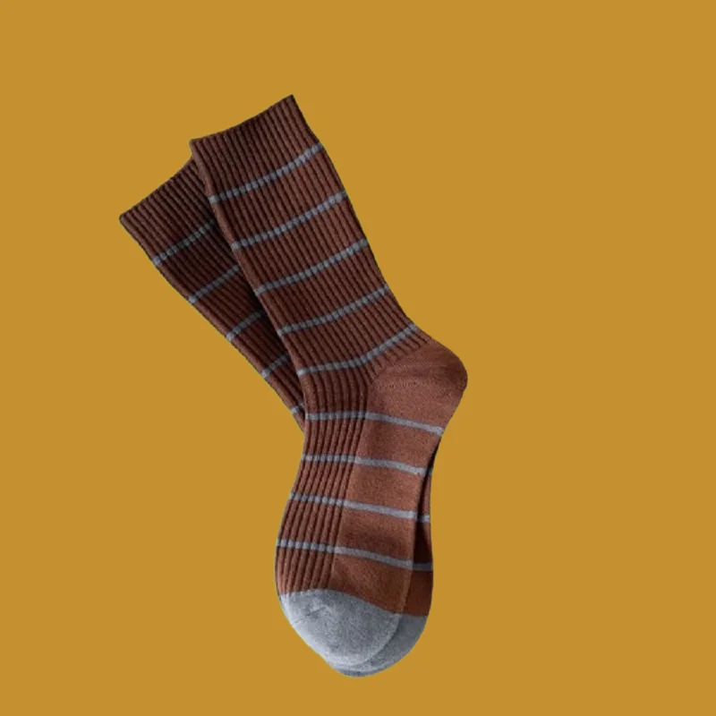 5/10 Pairs Spring and Autumn Japanese Contrast Color Personalized Socks Korean Striped Socks Women's Cashmere Middle-Tube Socks