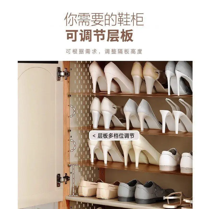 Solid wood shoe cabinet, door storage cabinet integrated against the wall to enter the door, large-capacity shoe rack