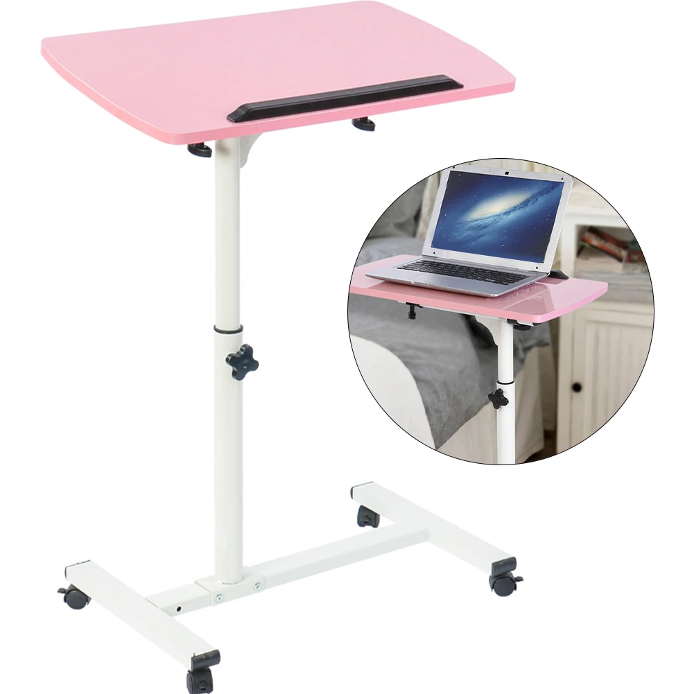 Portable Laptop Desk Pink Multifunctional Removable Laptop Desk with Wheels Bed Sofa Books Snack